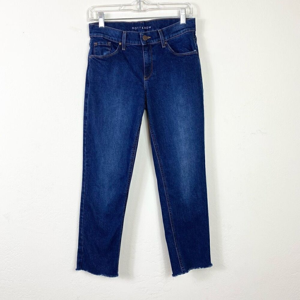 Mott & Bow Dark Wash Ridge Raw Hem Mid Rise Slim Boyfriend Jeans Size 26